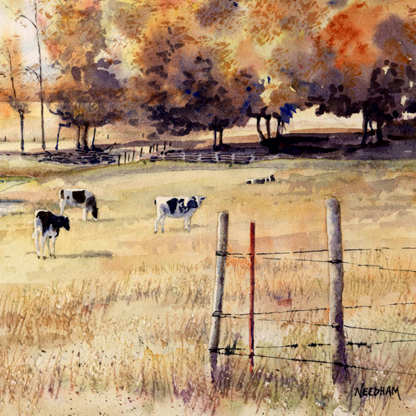 GEORGIA COWS, detail, watercolor by Thomas A Needham