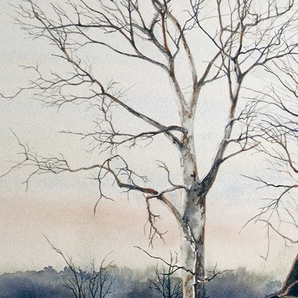 Detail of BACK FORTY watercolor landscape by Thomas A Needham