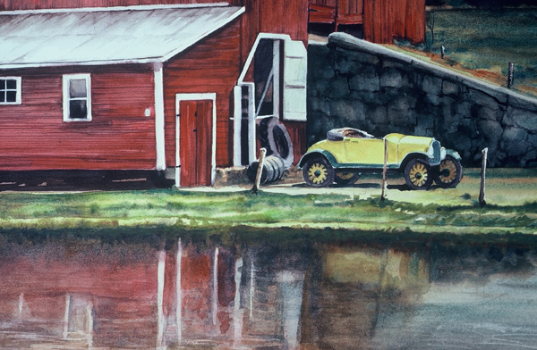 CLASSIC CAR, landscape watercolor by Thomas A Needham