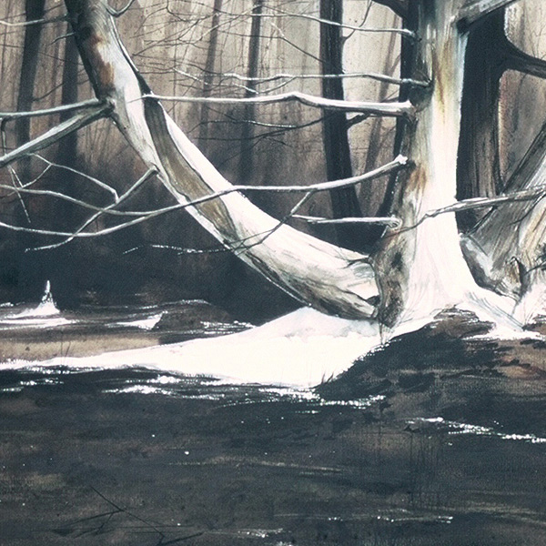 Detail of DARK WOODS watercolor landscape by Thomas A Needham