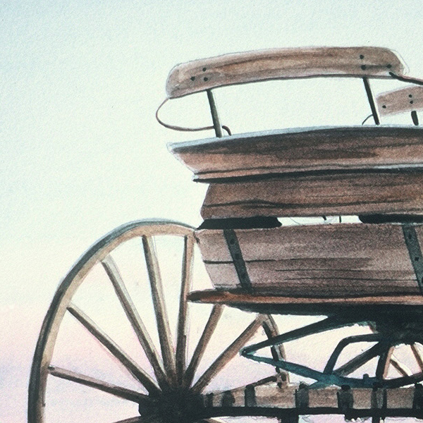 Detail of RANGE BUGGY watercolor landscape by Thomas A Needham