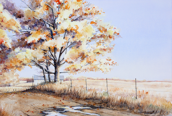 THE BACK ROAD, watercolor landscape by Thomas A Needham