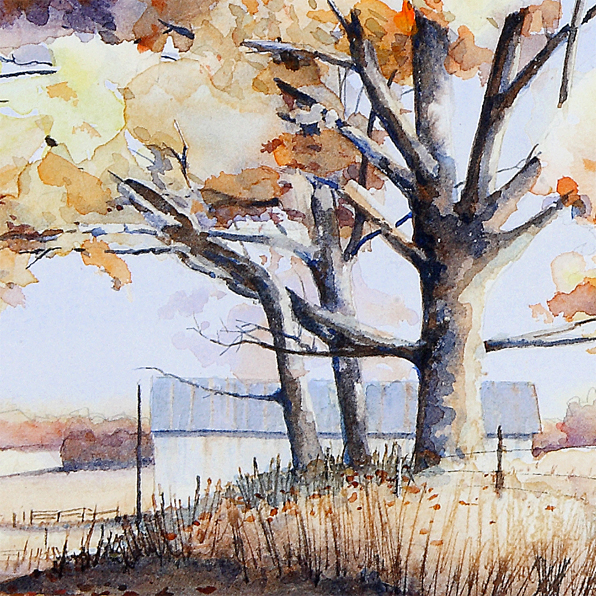Detail of THE BACK ROAD, watercolor landscape by Thomas A Needham