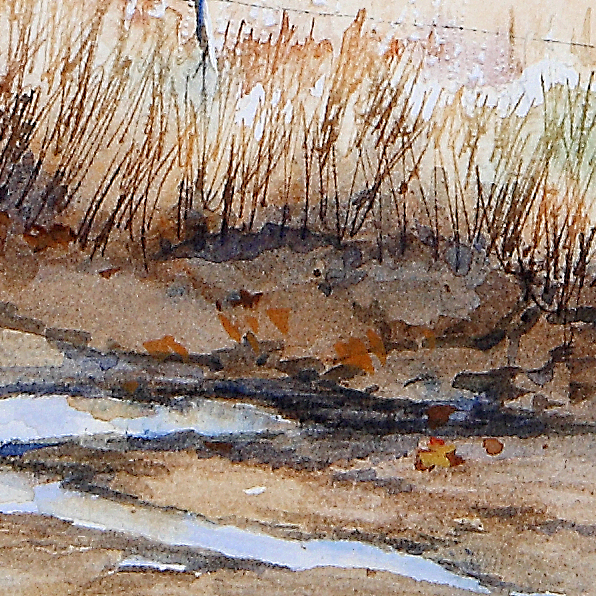 Detail of THE BACK ROAD, watercolor landscape by Thomas A Needham