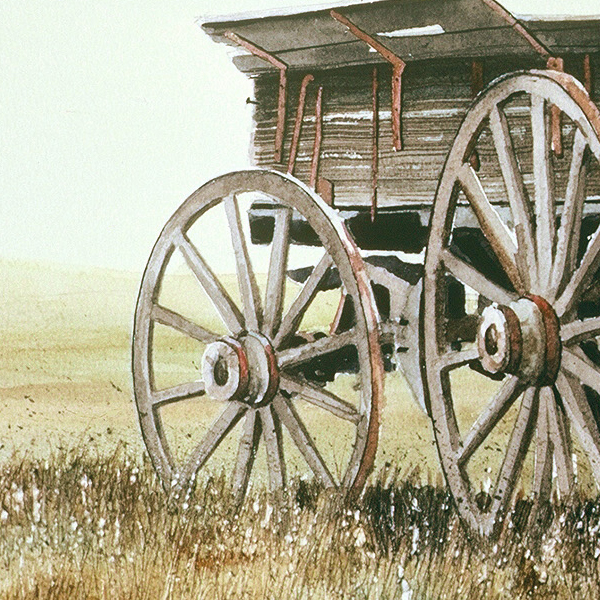 Detail of USED WAGON watercolor landscape by Thomas A Needham