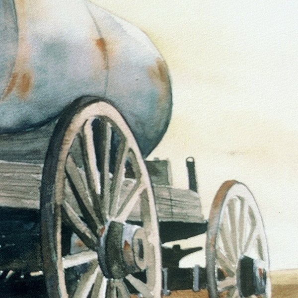 Detail of WATER WAGON watercolor landscape by Thomas A Needham