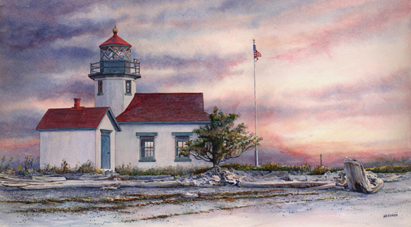 Point Robinson Lighthouse watercolor by Thomas A Needham