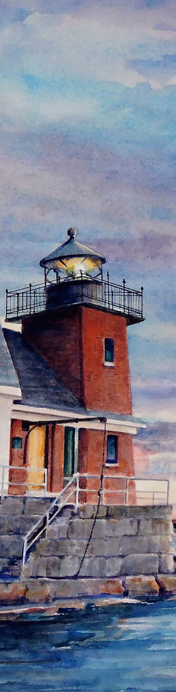 Detail of Rockland Breakwater Lighthouse watercolor by Thomas A Needham