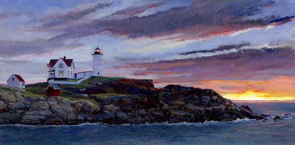 DAWN BREAKING Lighthouse oilcolor by Thomas A Needham