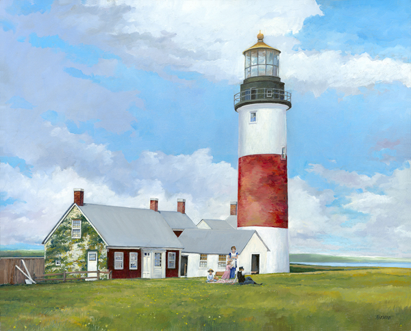 Rockland Breakwater Lighthouse oilcolor by Thomas A Needham