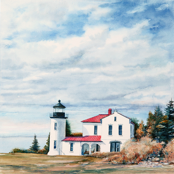 Admiralty Head Lighthouse watercolor by Thomas A Needham