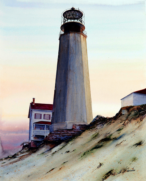 Cape Henlopen Lighthouse watercolor by Thomas A Needham