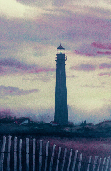 Cape May Lighthouse watercolor by Thomas A Needham