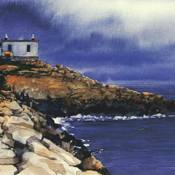 Eastern Point Light Watercolor by Thomas A Needham