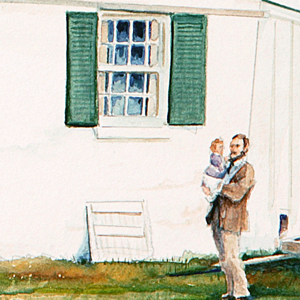 Detail of Greenbury Point Lighthouse watercolor by Thomas A Needham