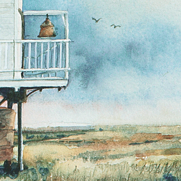 Detail of Lake Borgne Lighthouse watercolor by Thomas A Needham