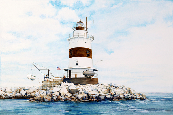 Latimer Reef Lighthouse watercolor by Thomas A Needham