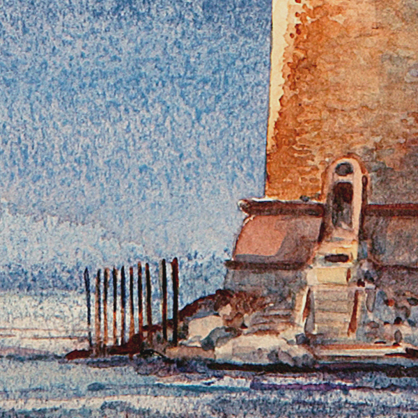 Detail of Morris Island Lighthouse watercolor by Thomas A Needham