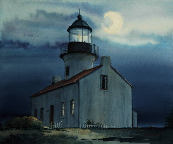 Old Point Loma Lighthouse watercolor by Thomas A Needham