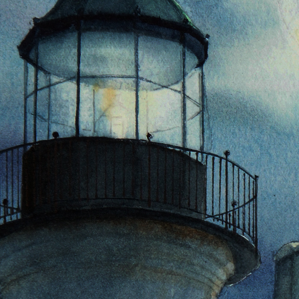 Detail of Old Point Loma Lighthouse watercolor by Thomas A Needham