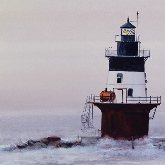 Detail of Orient Point Lighthouse Watercolor by Thomas A Needham