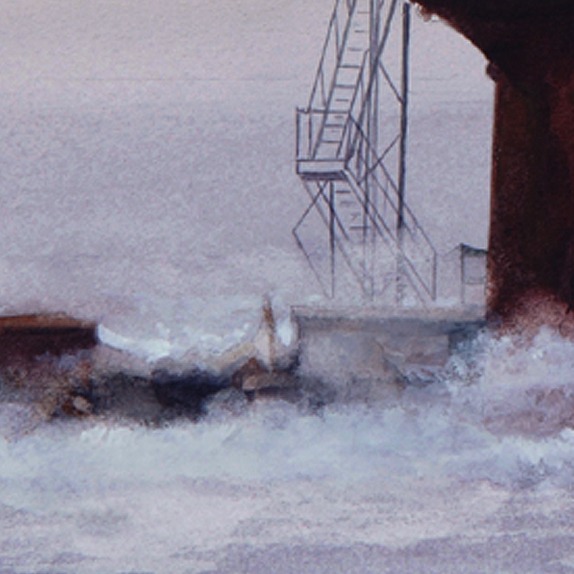 Detail of Orient Point Lighthouse Watercolor by Thomas A Needham