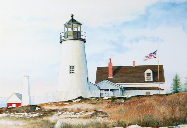 Pemaquid Point Light watercolor by Thomas A Needham