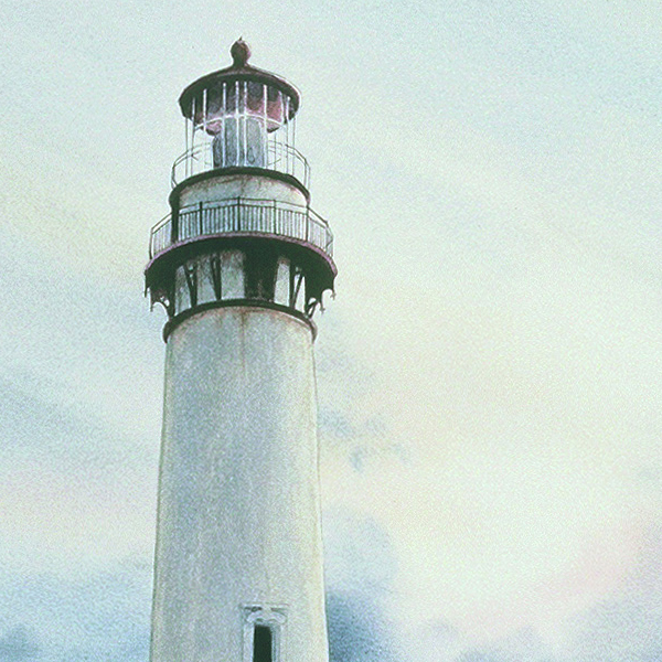 Detail of Pigeon Point Light watercolor by Thomas A Needham