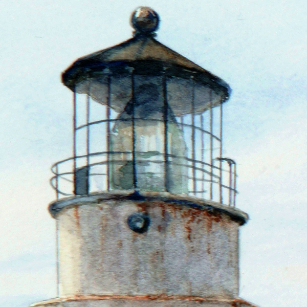 Detail of Point Conception Lighthouse watercolor by Thomas A Needham