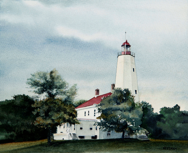 Sandy Hook Lighthouse watercolor by Thomas A Needham