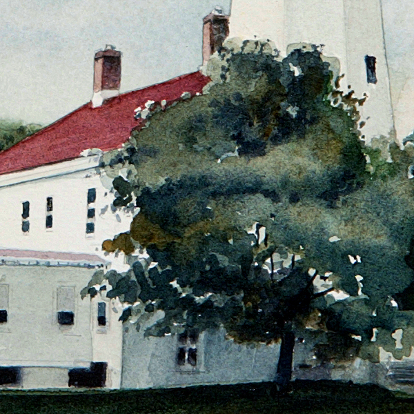 Detail of Sandy Hook Lighthouse watercolor by Thomas A Needham