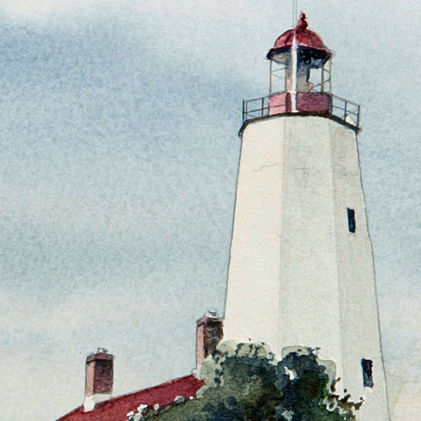 Detail of Sandy Hook Lighthouse watercolor by Thomas A Needham