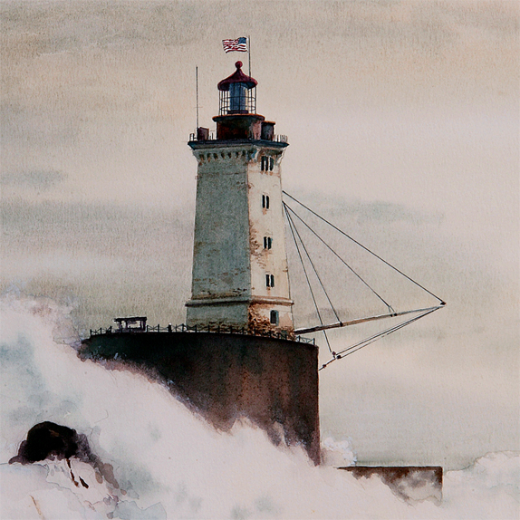 Detail of Saint George's Reef Lighthouse Watercolor by Thomas A Needham