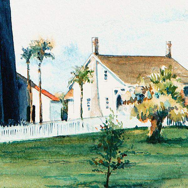 Detail of Tybee Island Lighthouse watercolor by Thomas A Needham