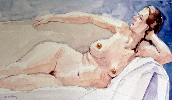 ILAINA, watercolor nude portrait painting by Thomas A Needham