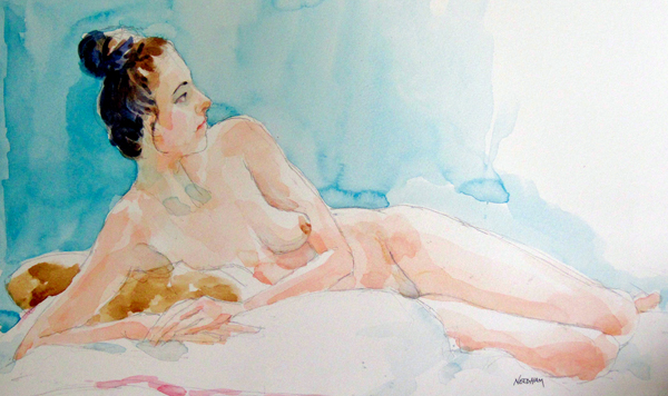 MACY, watercolor nude portrait painting by Thomas A Needham