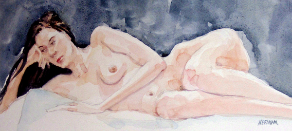 MORNING MACY, watercolor nude portrait painting by Thomas A Needham