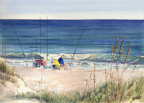 Waiting For Dinner, seascape watercolor by Thomas A Needham