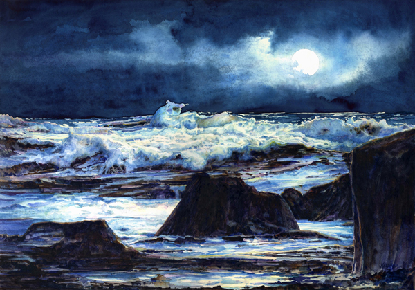 HIGH TIDE, seascape watercolor by Thomas A Needham