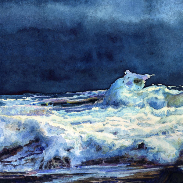 HIGH TIDE, Detail of a seascape watercolor by Thomas A Needham