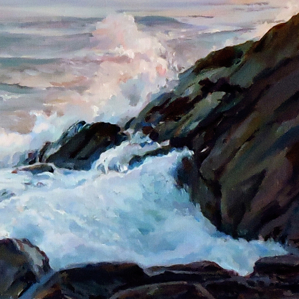 OCEAN AT DUSK, detail of a seascape oil painting by Thomas A Needham