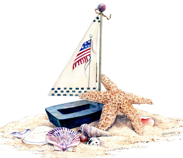 USS Starfish, seascape watercolor painting by Thomas A Needham