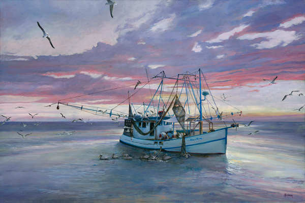 MORNING CATCH, seascape oil painting by Thomas A Needham
