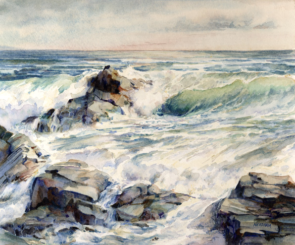 AFTERNOON SURF, seascape watercolor by Thomas A Needham