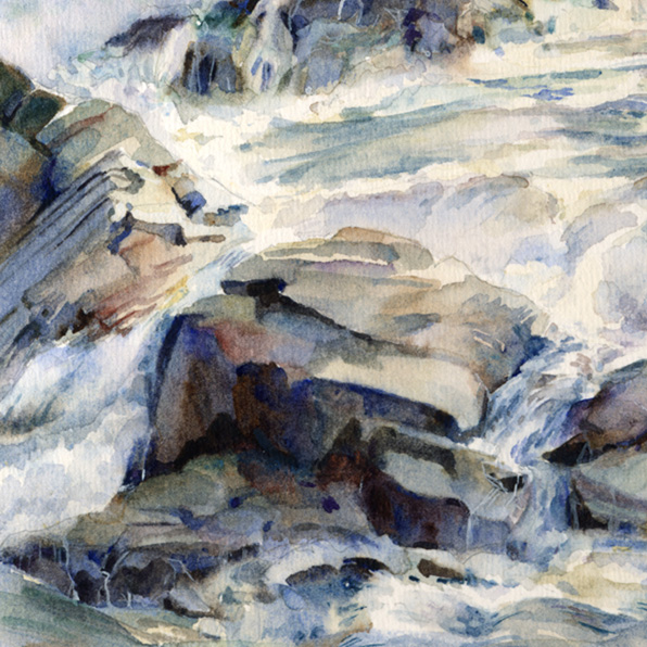 AFTERNOON SURF, detail of a seascape watercolor by Thomas A Needham