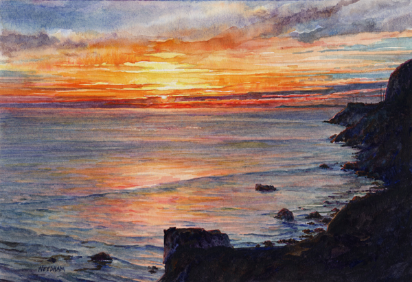 CLASSIC SUNSET watercolor by Thomas A Needham