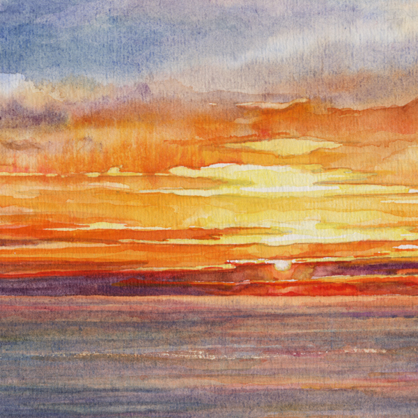 CLASSIC SUNSET detail, watercolor by Thomas A Needham