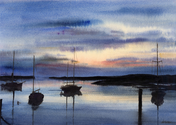 DAY IS DONE, seascape watercolor by Thomas A Needham