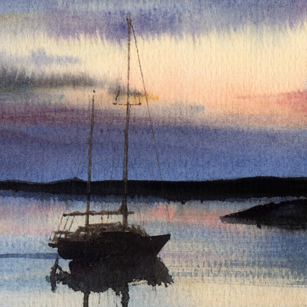 DAY IS DONE detail, seascape watercolor by Thomas A Needham