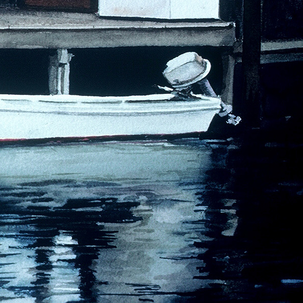 Detail of DOCKSIDE watercolor landscape by Thomas A Needham